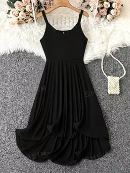 Clasi Женское платье больших размеров, Однотонное, на тонких бретелях Shein, черный