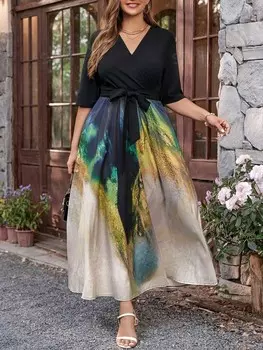 Clasi Женское платье больших размеров, узор переплетения, запах, V-образный вырез Shein, мультиколор