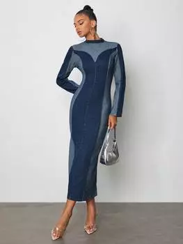 CLASSIC ROYALTY Джинсовое платье, двухцветный деним, длинные рукава, многоцветный