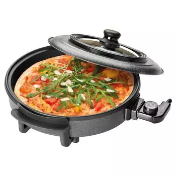 Clatronic противень для пиццы/праздника | Многофункциональная сковорода для варки, жарки, приготовления на пару и поддержания тепла. Сковорода с антипригарным покрытием | электрическая сковорода со стеклянной крышкой | ПП3402