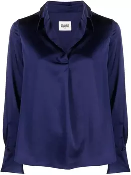Claudie Pierlot атласная блузка с V-образным вырезом, синий
