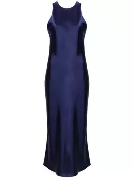 Claudie Pierlot атласное платье макси с круглым вырезом, синий