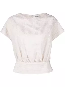 Claudie Pierlot блузка из сирсакера с вырезом-лодочкой, нейтральный цвет