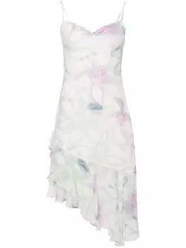 Claudie Pierlot платье миди асимметричного кроя с цветочным принтом, белый