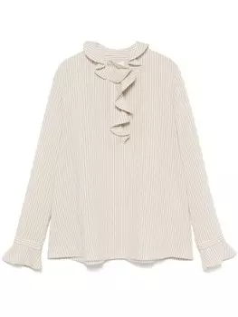 Claudie Pierlot полосатая блузка с оборками, нейтральный цвет