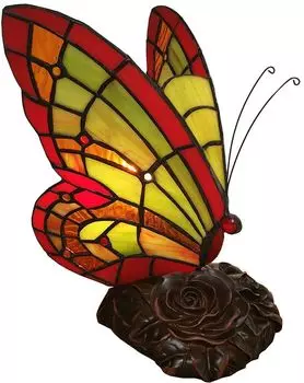 Clayre & Eef Tiffany Настольная лампа Бабочка 15x15x27 см Зеленый Красный Стекло Clayre&Eef