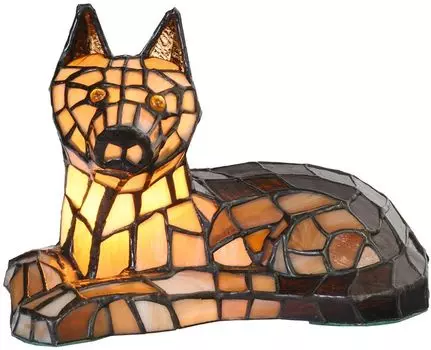 Clayre & Eef Tiffany Настольная лампа собака 25x13x17 см коричневое стекло Clayre&Eef, коричневый
