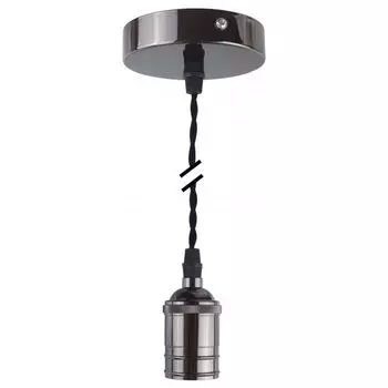 Click-licht.de Декоративный набор текстильный витой кабель черного цвета с металлическим патроном для лампы черного цвета E27 и металлическим плафоном V2, черный