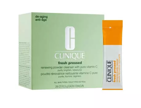 Clinique Обновляющий очищающий порошок Fresh Pressed с растворимым очищающим порошком для лица с чистым витамином С, пакетик 28x0,5 г