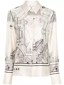 Cllas Milano шелковая рубашка Cameron с принтом Venice, нейтральный цвет