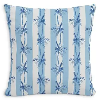 Cloth & Company Декоративная льняная подушка Cabana Stripe Palms со вставкой из перьев, 20 x 20 дюймов, синий