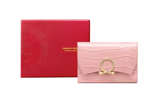 CNOLES Женский кошелек-клатч с зажимом для денег из коровьей кожи, тройного сложения, пудровый / черный с глазурью
