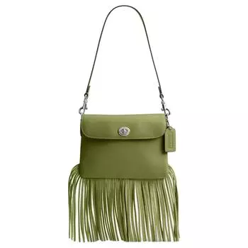 COACH 1964. Сумка через плечо Trumpets, женская, кожаная, с бахромой, серебристая и темно-зеленая