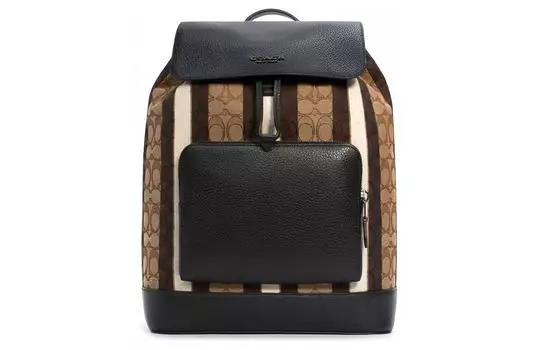 COACH Большой мужской тканевый рюкзак цвета хаки и коричневого цвета, многоцветный
