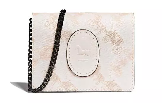COACH Чехол-аккордеон из холста с кожаным держателем для карт, женский, розовый, белый