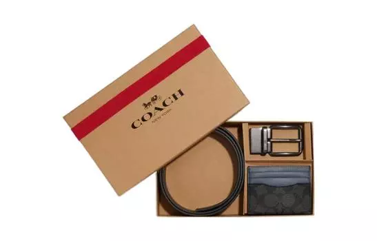 COACH Чехол для карт из холщовой ткани с покрытием и держателем для карт из телячьей кожи, черный, для мужчин