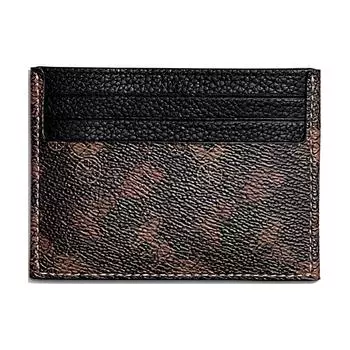 COACH Чехол для карт из холста, кожаный кошелек для хранения карт, мужской, коричневый