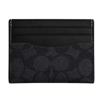 COACH Чехол для карт из искусственной кожи с тканью и коровьей кожей, мини-держатель для карт унисекс, угольно-черный и черный