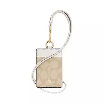 COACH Чехол для карт из искусственной кожи, мини-шнурок, женский, цвет хаки, белый