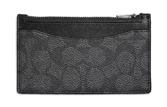 COACH Чехол для карт из пропитанного холста с держателем для карт из телячьей кожи, мужской кошелек с монограммой угольно-черного цвета