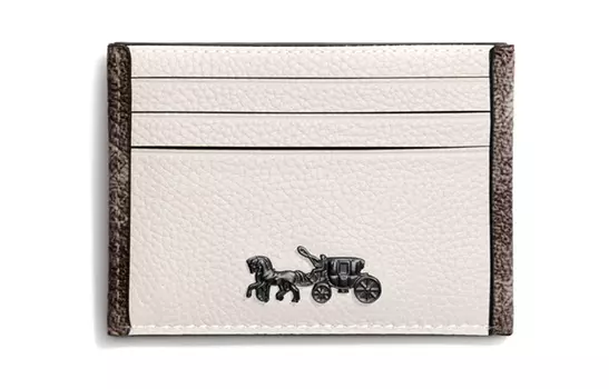 COACH Чехол для карт из зернистой кожи, мужской, белый