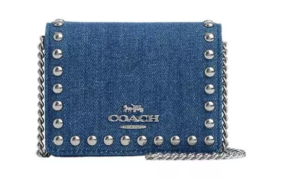 COACH Джинсовая сумка-квадрат, сумка через плечо, мини-кошелек, женская, джинсовая, синяя