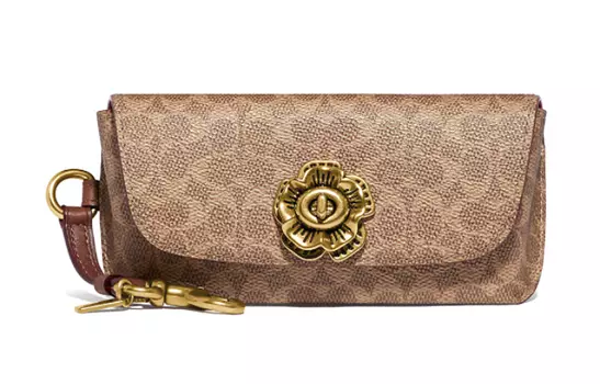 COACH Футляр для солнцезащитных очков из натуральной кожи, клатч, обычный, унисекс, коричневый, с монограммой