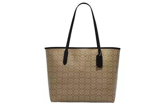 COACH Городская холщовая сумка с кожаной холщовой сумкой, сумка-шоппер, женская сумка через плечо цвета хаки
