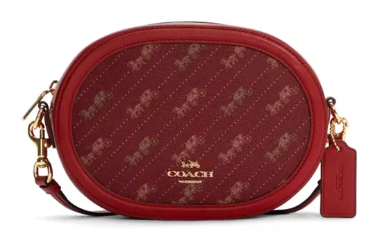 COACH Холщовая сумка для камеры с кожаной сумкой, женская сумка через плечо Trumpets, красная