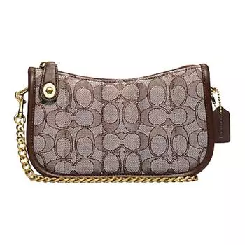COACH Холщовая сумка с кожаным клатчем, женская сумка через плечо Trumpets, коричневая