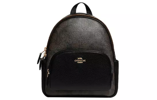 COACH Холщовая сумка с кожаным рюкзаком, маленького размера, женская, темно-серого и черного цветов