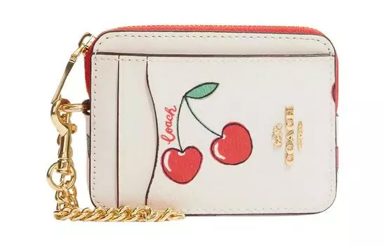 COACH Холщовый футляр для карт с кожаным кошельком для монет, мини-держатель для карт, женский, белый