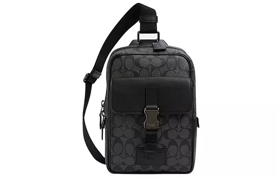 COACH Холщовый рюкзак с кожаной сумкой через плечо, мини-рюкзак для мужчин, цвет угольно-черный
