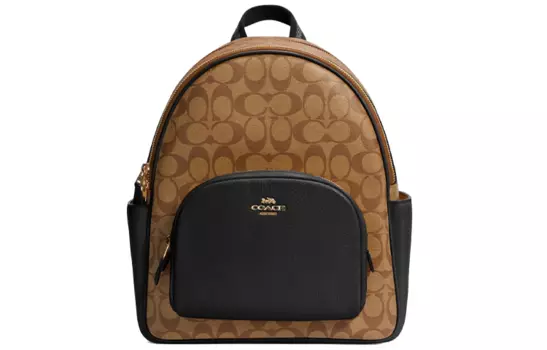 COACH Холщовый рюкзак с кожей, стандартный, женский, черно-коричневый