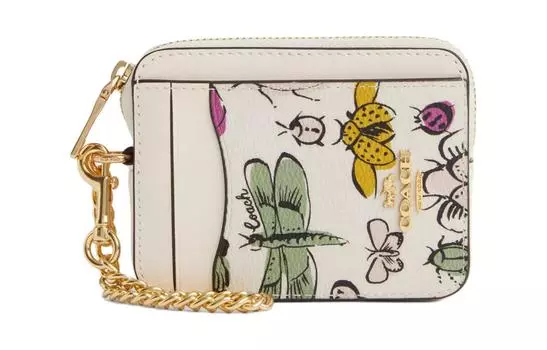 COACH Картхолдер с покрытием и держателем для карт из гладкой кожи, мини, женский, золото и мел, многоцветный