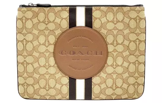COACH Клатч Dempsey Jacquard Fabric с кожаной отделкой, мужской, среднего размера, цвета хаки