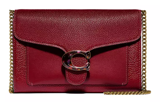 COACH Клатч из кожи полосатой коровы, женский, бордовый, маленького размера