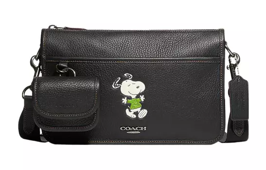 COACH Коллекция Heritage, комбинированная сумка из изысканной шагреневой кожи, сумка через плечо, мужская сумка среднего размера, черного цвета