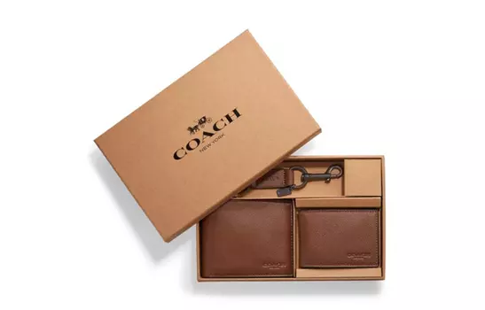 COACH Компактный кожаный кошелек с зажимом для карт, мужской, коричневые