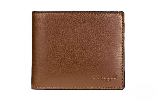 COACH Кошелек 3 в 1 из коровьей кожи цвета личи, мужской, темно-коричневый