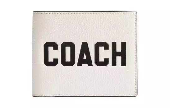 COACH Кошелек 3 в 1. Мини-кошелек из полированной шагреневой кожи, унисекс, белый