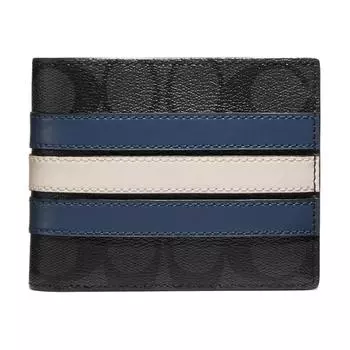 COACH Кошелек 3 в 1. Мини-кошелек Iconic Canvas для мужчин. Цвета: темно-серый, джинсовый, белый
