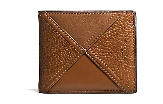 COACH Кошелек 3 в 1, складной, из коровьей кожи, мини, мужской, коричневый