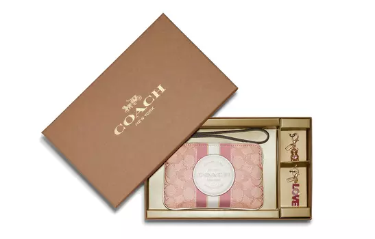 COACH Кошелек Boxed Fabric With Leather Wrist Bag Clutch Gift Box Set Small Size Women's Cherry Blossom Pink