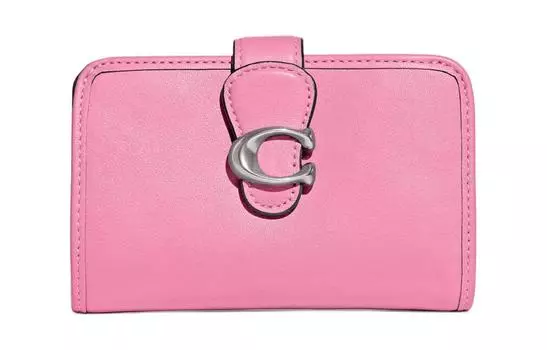 COACH Кошелек для монет из кожи полосатого цвета, женский, среднего размера, ярко-розовый