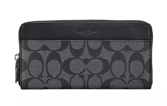 COACH Кошелек-гармошка из холста с кожаным кошельком, мужской, серо-черный