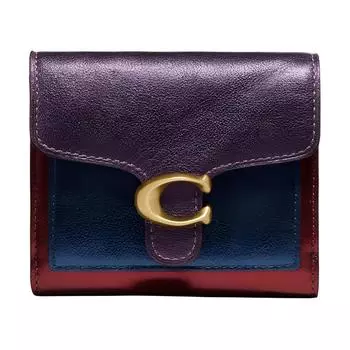 COACH Кошелек из кожи полосатого цвета, женский, небольшого размера, фиолетовый, красный и синий