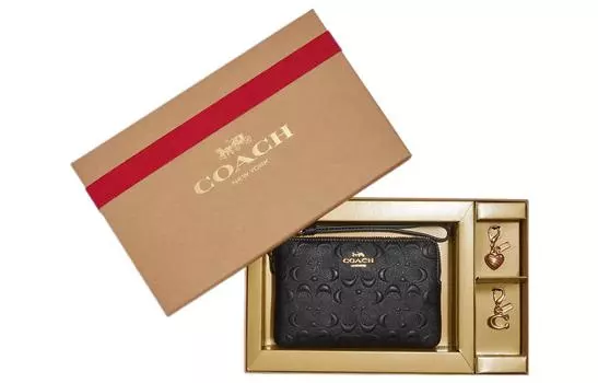 COACH Кошелек-клатч из телячьей кожи с угловой молнией, женский, черный