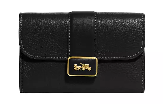 COACH Кошелек-клатчи Grace Refined из зернистой кожи с гладкими кожаными вставками, среднего размера, женский, черного цвета