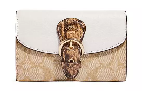 COACH Кошелек-клатчи из кожи с фактурным змеиным принтом и вставками из холста, женский, цвета слоновой кости и хаки